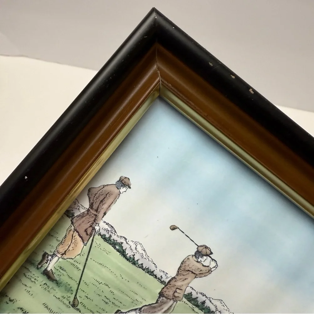 Vintage Barlow Designs Golf Art Print Wall Mirror Rectangular